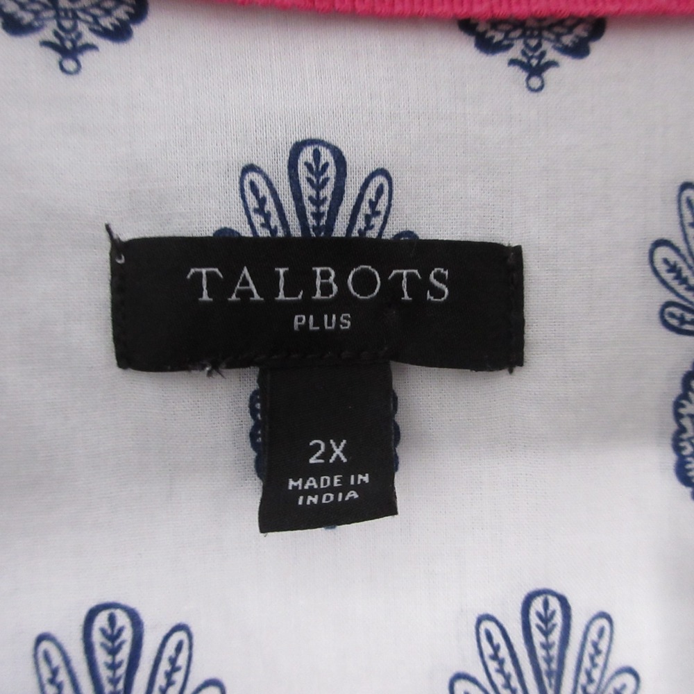 Talbots Top Plus 2X Blue Pineapple Button Up Long… - image 4